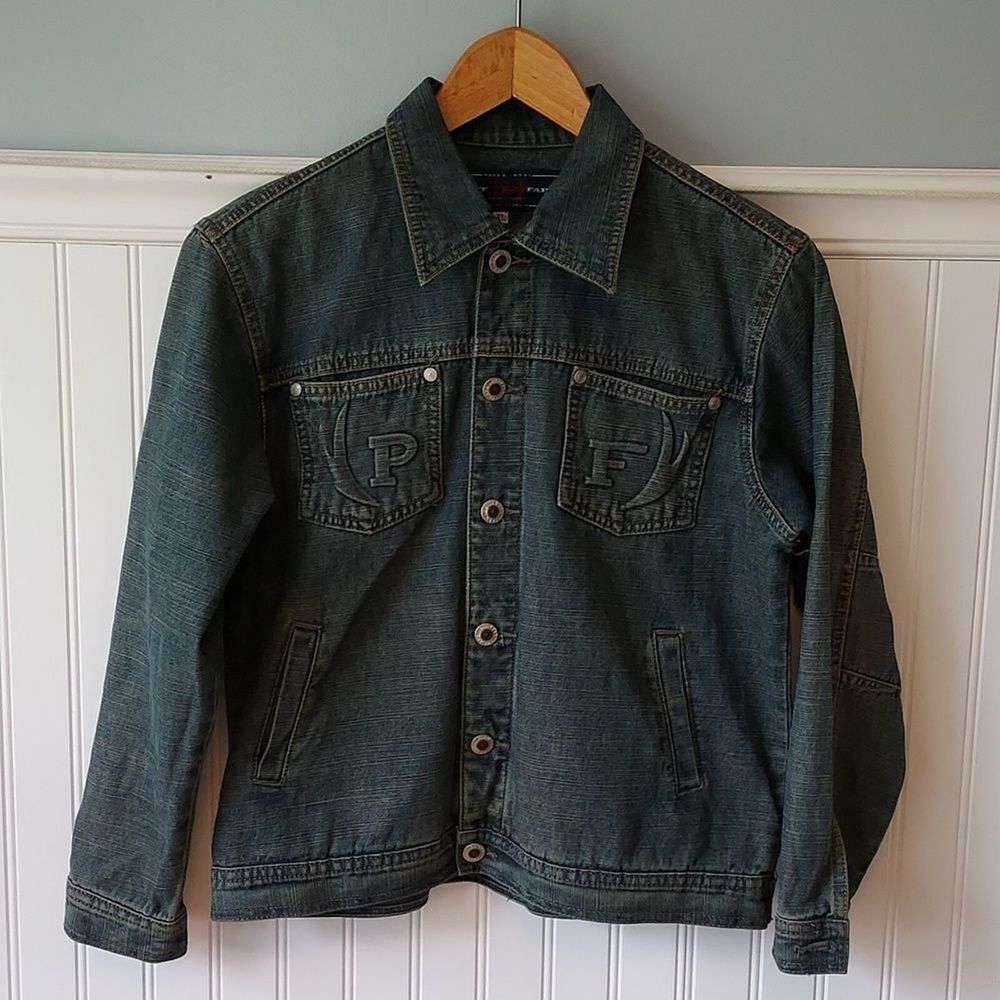 Vintage‎ Phat Farm Women's XL Denim Blue Jean Jacket Embroidery Y2K 90s